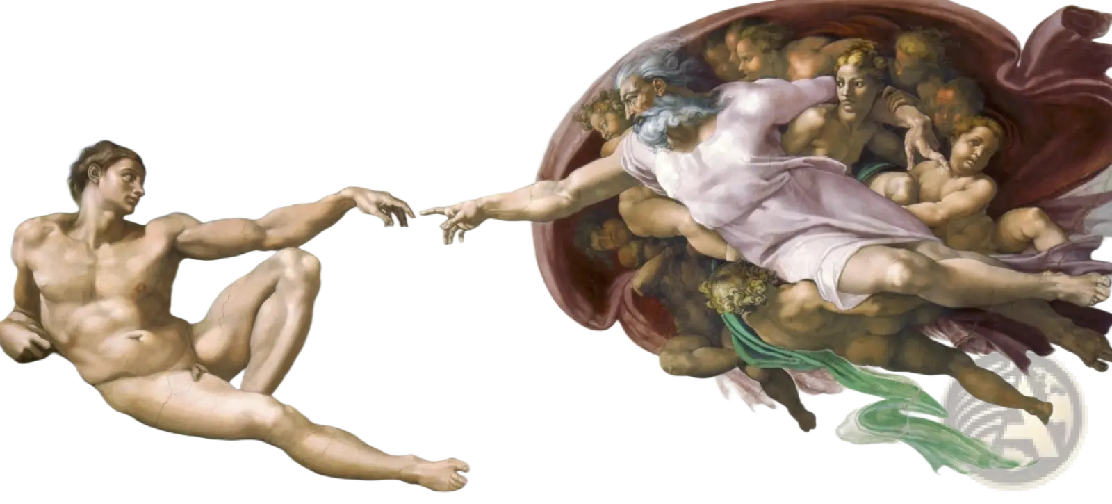 A3 animal puzzle craft hub featuring the sistine chapel ceiling fresco of god and adam reaching with psychedelic art colors