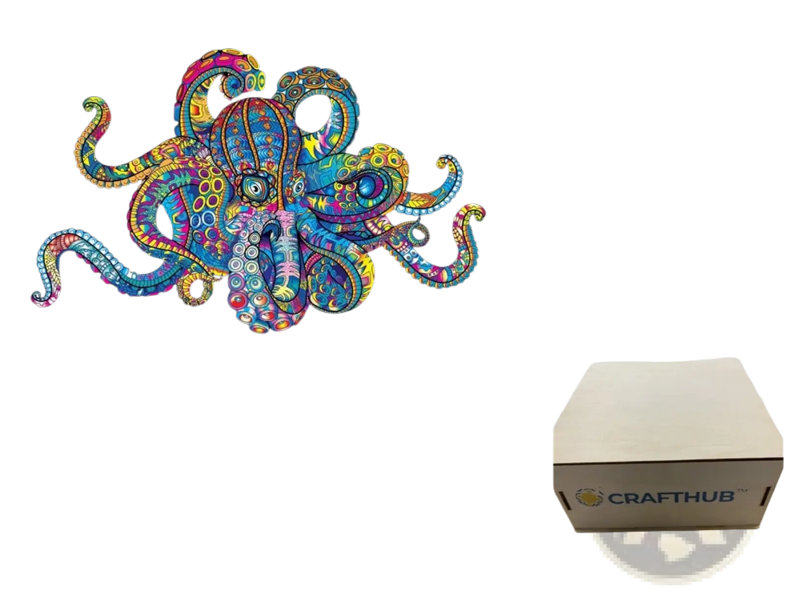 Vibrant intricately patterned octopus illustration on black background in a3 animal puzzle craft hub zodiac art