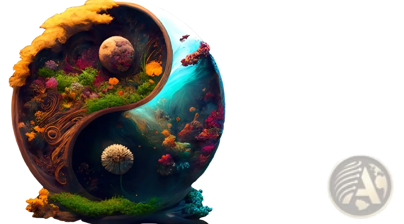 A3 animal puzzle craft hub zodiac and psychedelic art featuring a vibrant yin-yang sculpture with terrestrial and aquatic scenes