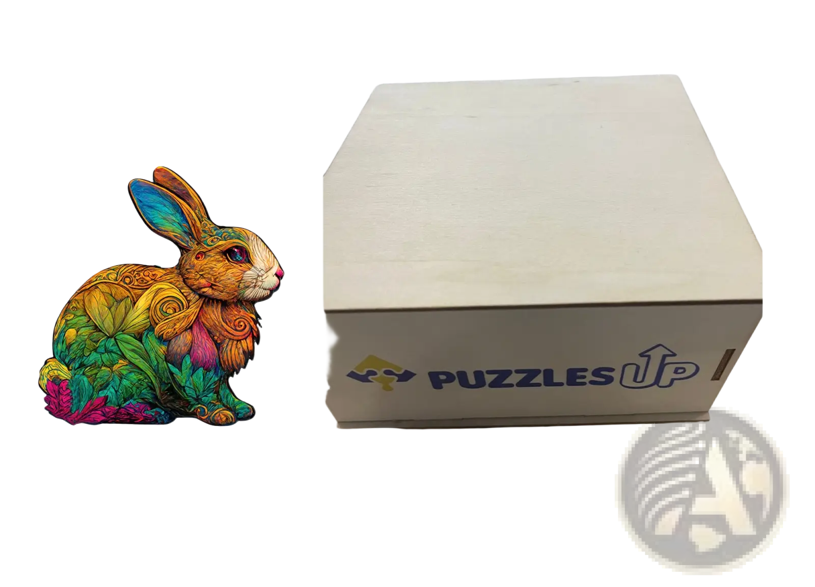 A3 animal puzzle craft hub featuring a colorful intricately designed rabbit puzzle piece in zodiac psychedelic art style