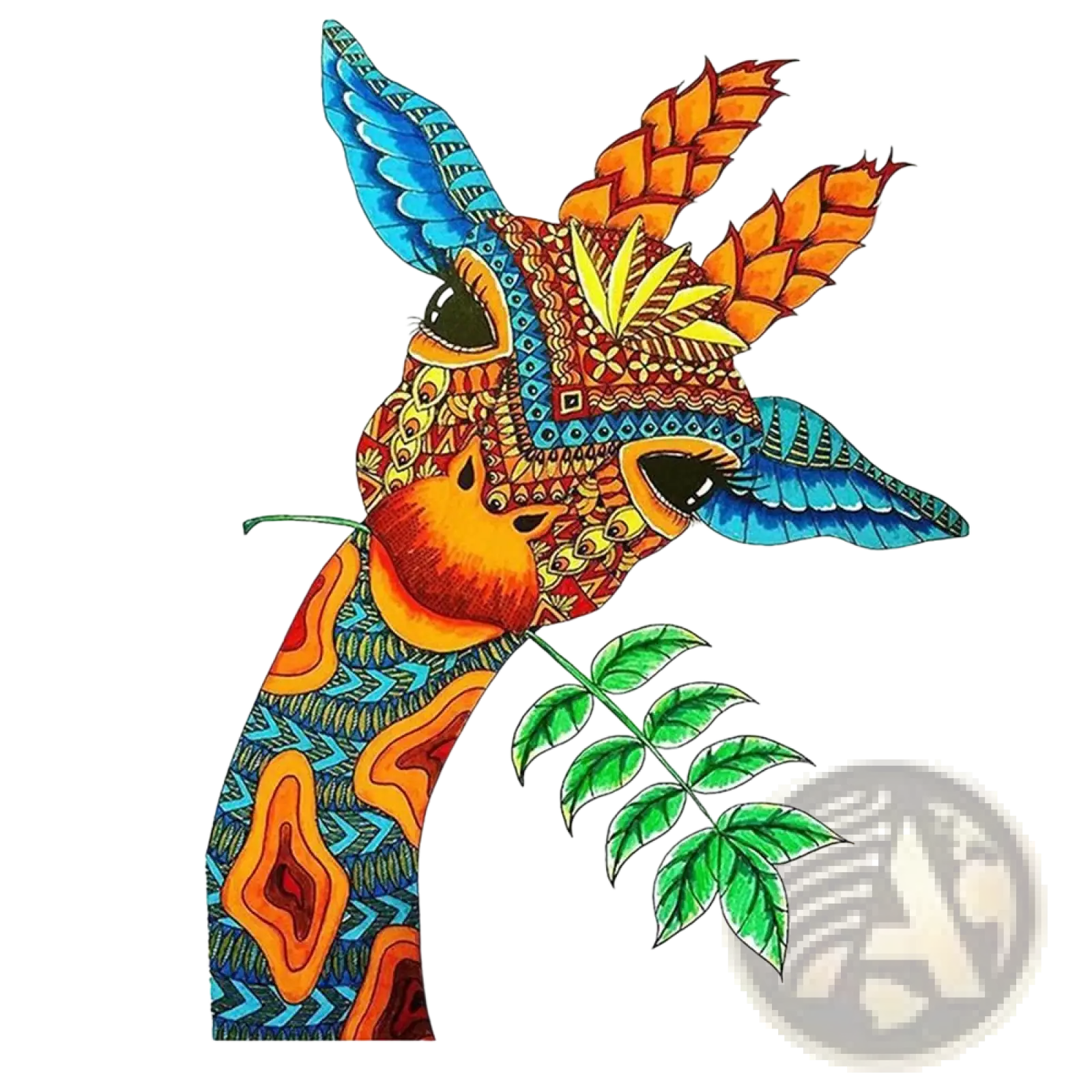 A3 animal puzzle craft hub featuring a vibrantly illustrated giraffe with orange blue and yellow psychedelic patterns