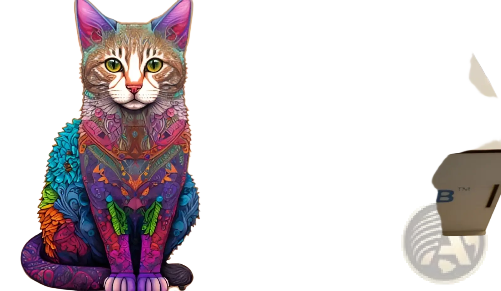 A3 animal puzzle craft hub zodiac and psychedelic art featuring a vibrantly colored cat illustration with floral patterns