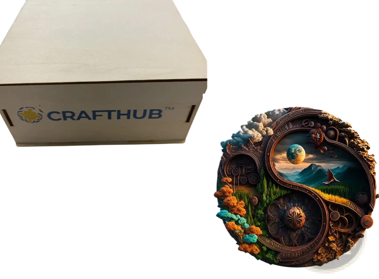 A3 animal puzzle craft hub wooden box and circular yin-yang zodiac psychedelic art decorative piece