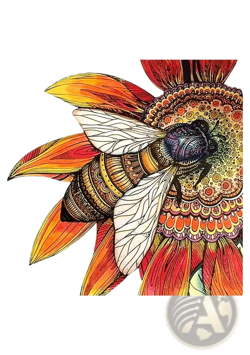 A3 animal puzzle craft hub featuring a detailed dark bee with white wings on a vibrant orange and red flower