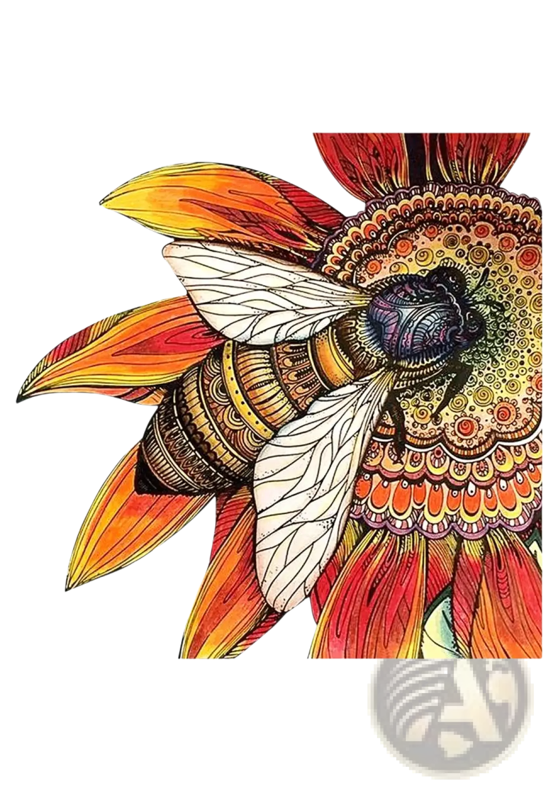 A3 animal puzzle craft hub featuring a detailed dark bee with white wings on a vibrant orange and red flower