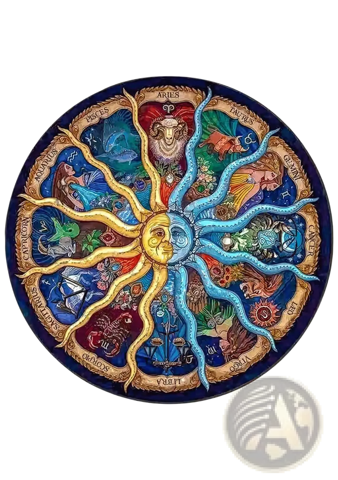 A3 animal puzzle craft hub zodiac and psychedelic art featuring a vibrant circular chart with sun moon and twelve signs