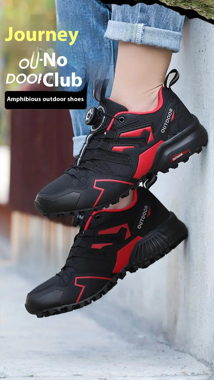 Black and red journey oo-no doo club x111 lightweight off-road breathable hiking shoes with a rugged design and durable material for outdoor use