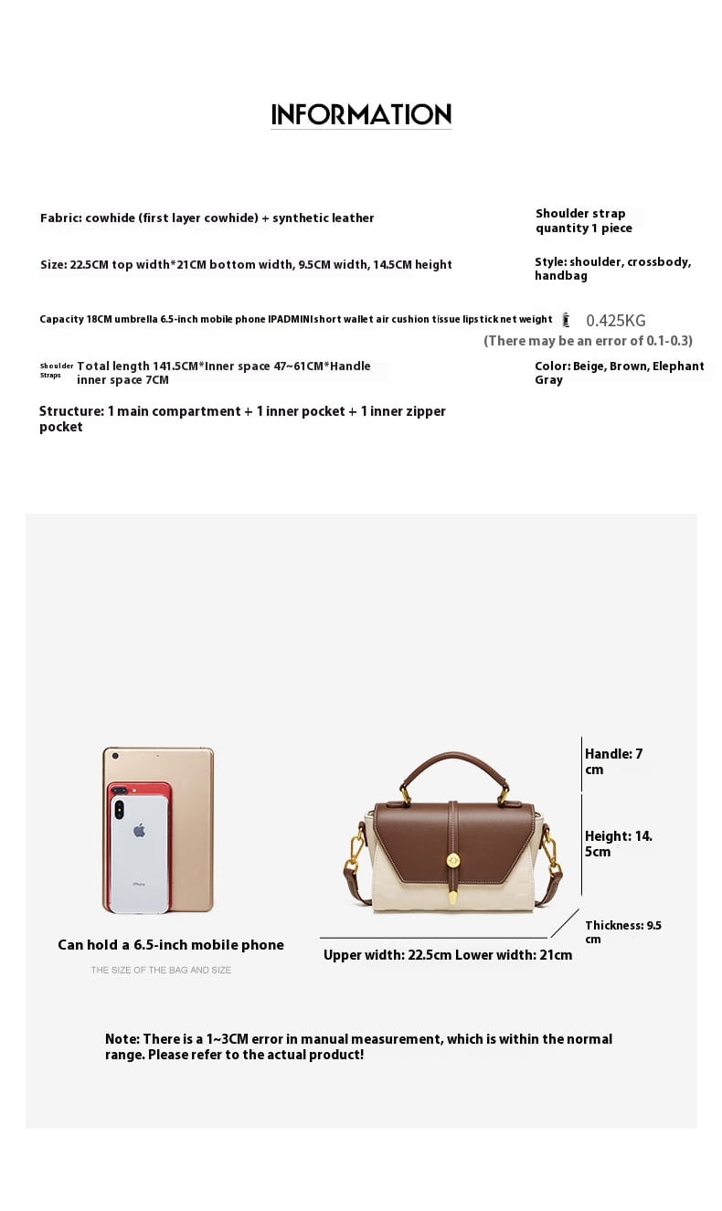 Zweifarbige Webleder-Crossbody-Handtasche in Braun und Beige aus Kalbsfell und Kunstleder mit strukturierter, rechteckiger Gestaltung, goldtönigen Beschlagakzenten und zwei oberen Henkeln.