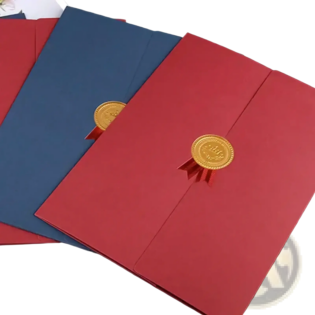 A4 certificate holder diploma document folder in red and blue formal envelopes with gold wax seals for documents