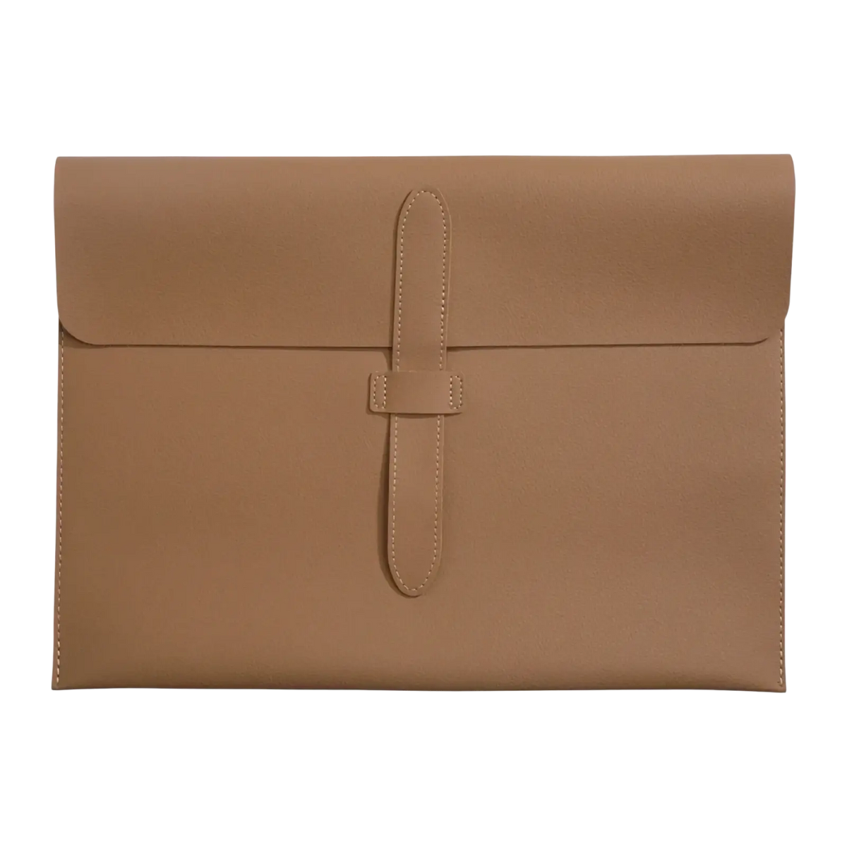 Beige leather a4 document folder slim office organizer with envelope-style flap closure and subtle stitching details