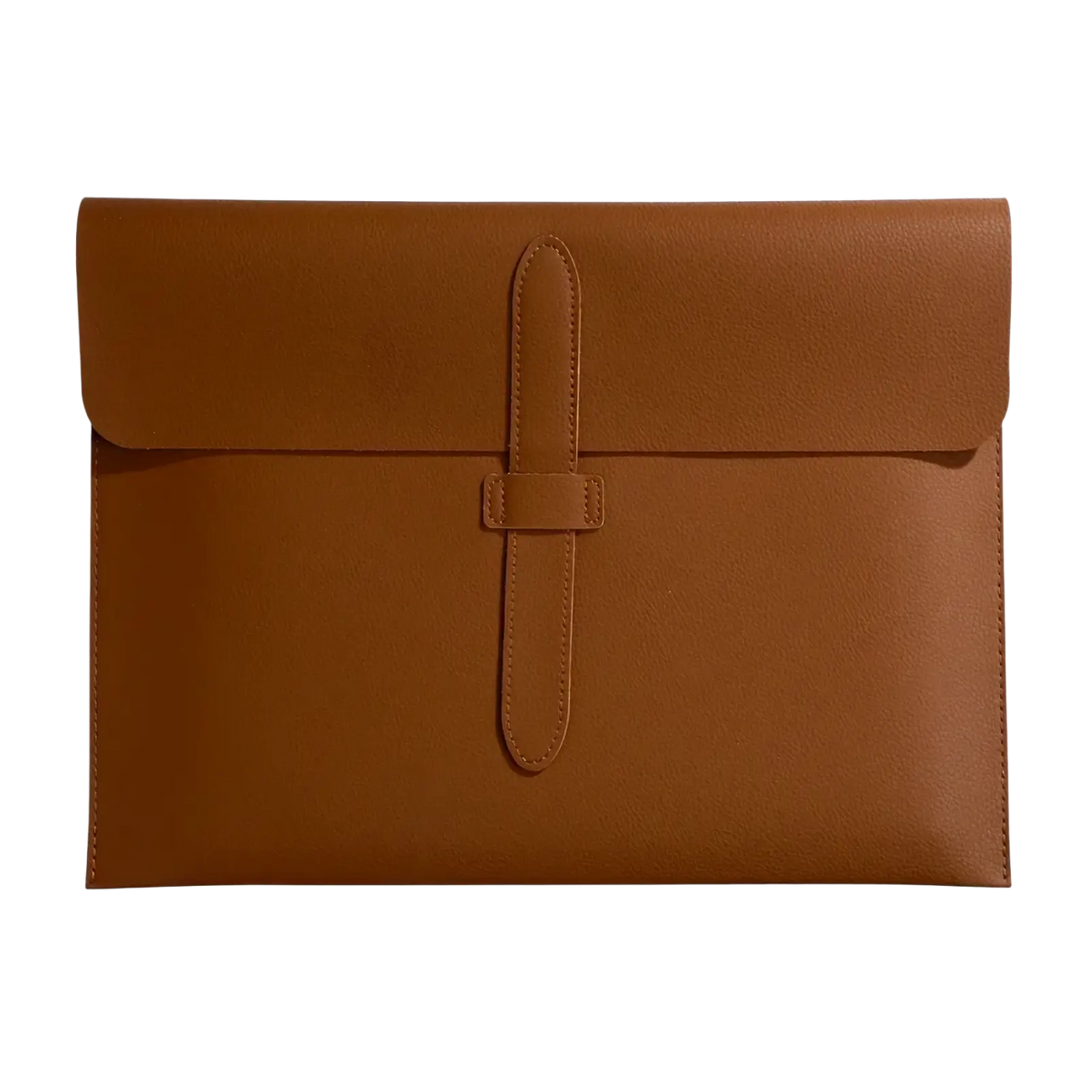 A4 leather document folder slim office organizer in brown leather with flap closure and matching strap for laptop and documents