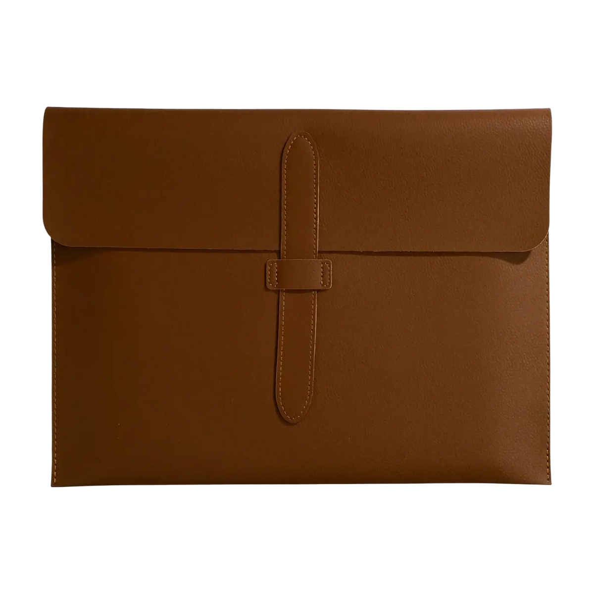 Brown leather a4 leather document folder slim office organizer with flap closure and matching strap for office use