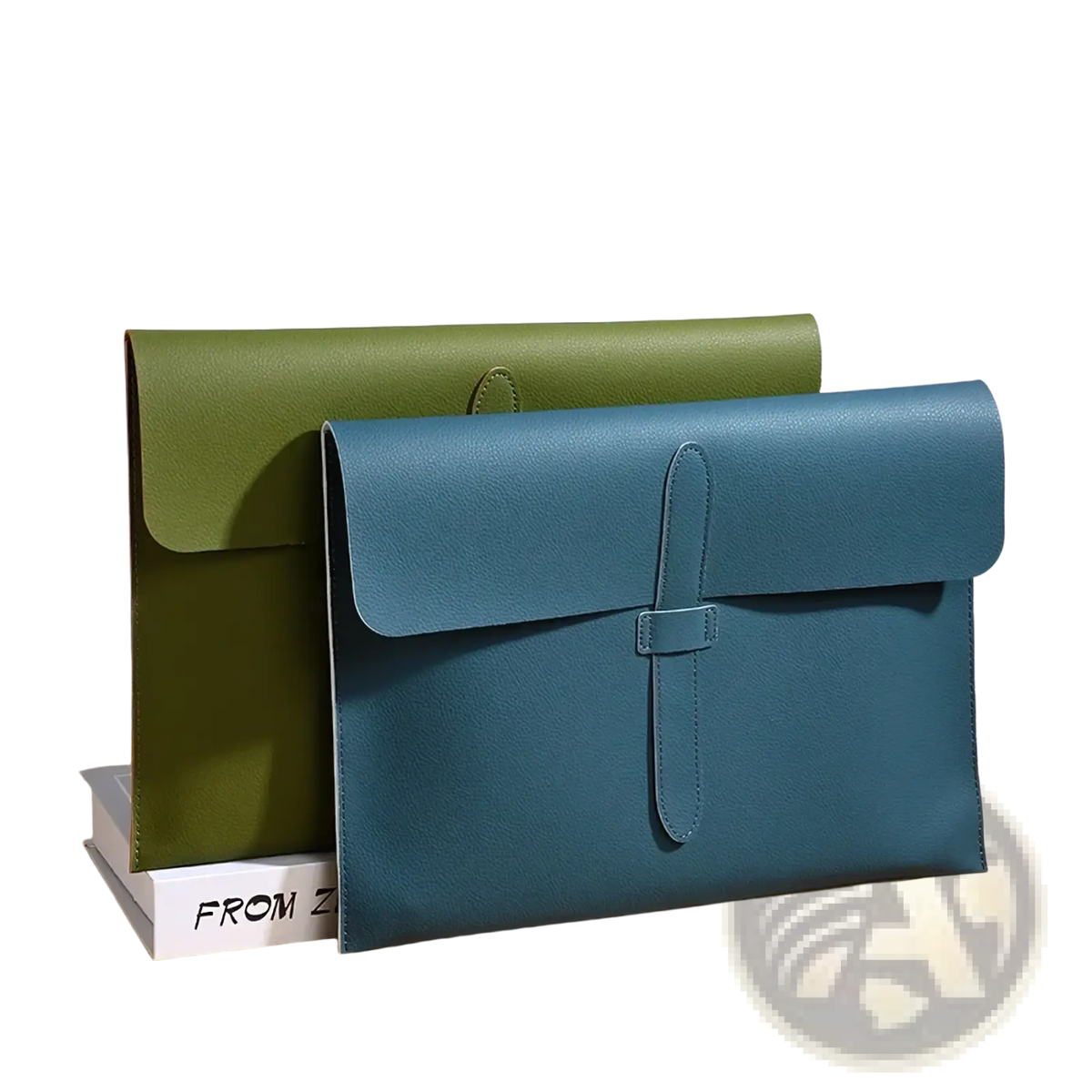 A4 leather document folder slim office organizer in rich teal with a sleek minimalist flap closure and subtle stitching