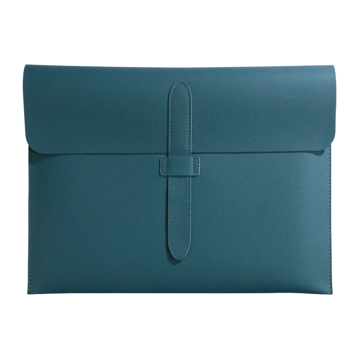 Teal leather a4 document folder slim office organizer with minimalist flap closure and subtle stitching details