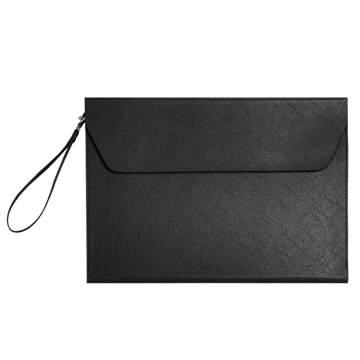 Black textured leather a4 document folder clutch with wrist strap for waterproof business organization