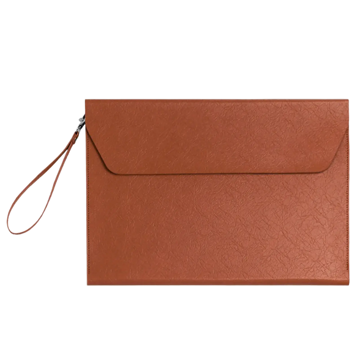 Brown leather-like envelope-style clutch with textured pattern and wrist strap for a4 leather document folder waterproof organizer