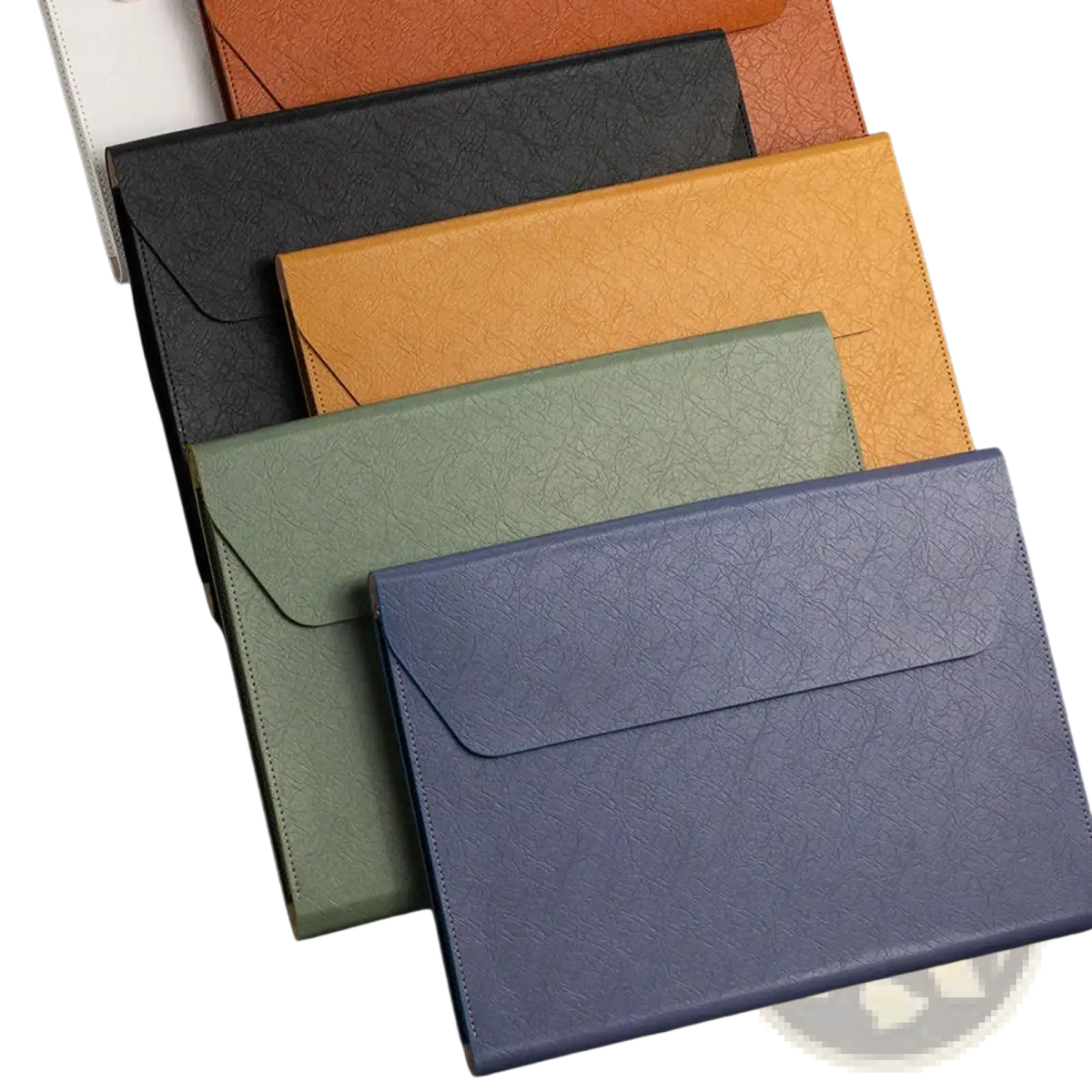 A4 leather document folder waterproof business organizer in black orange mustard yellow olive green and navy blue textured leather