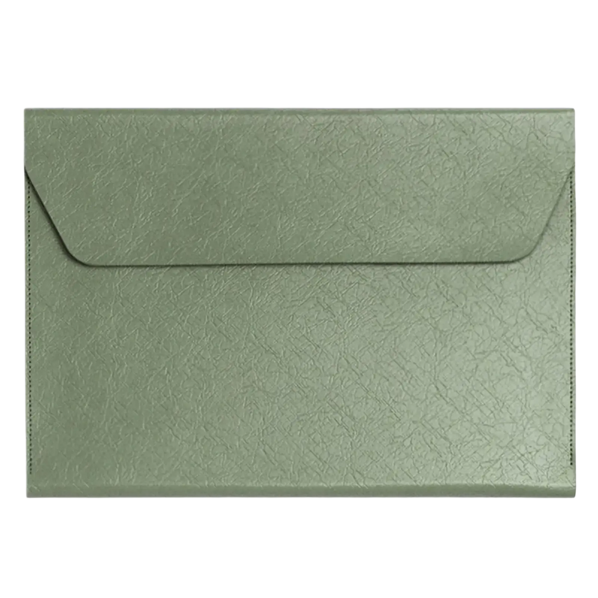 A matte sage green leather A4 document folder with stitched edges and textured surface for business organization