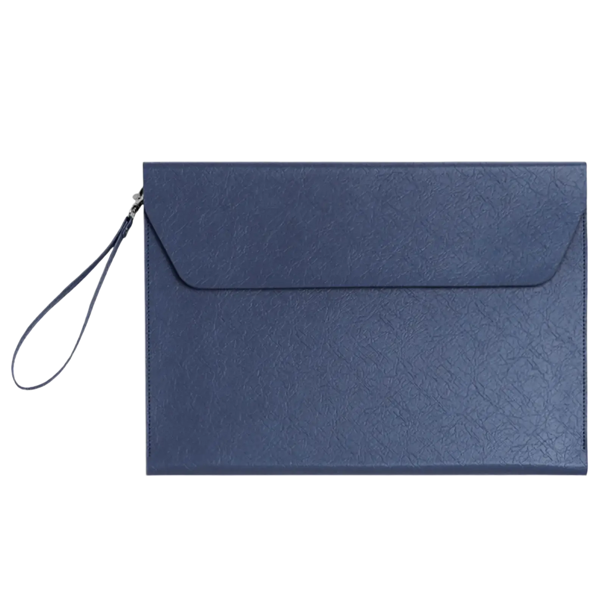 Navy blue textured leather clutch with wrist strap for a4 waterproof business document organization