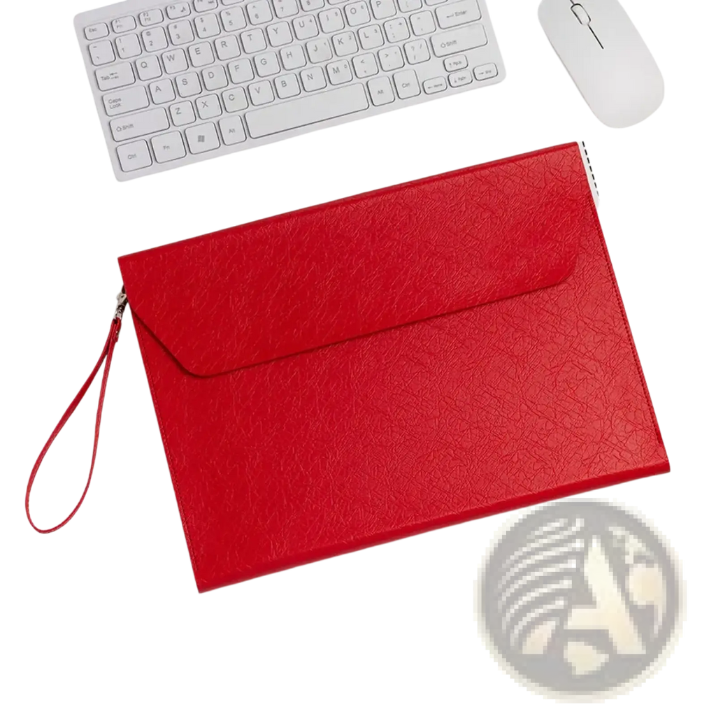 Red textured leather envelope style tablet case with wrist strap in a4 leather document folder waterproof business organizer