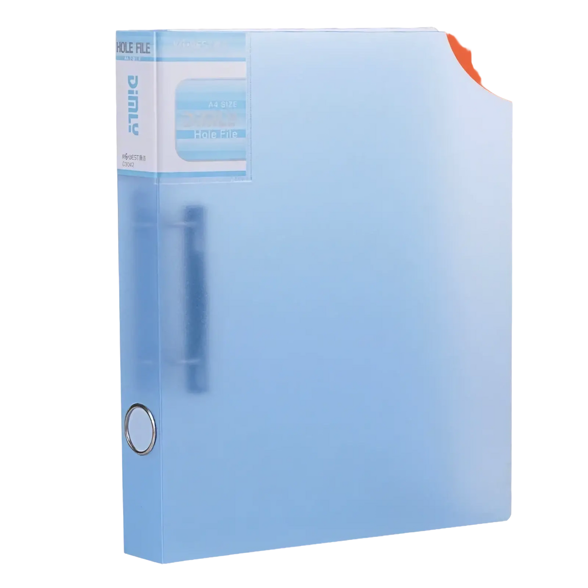 Blue translucent plastic a4 pastel binder file folder with silver metal ring and label tab for organizer use
