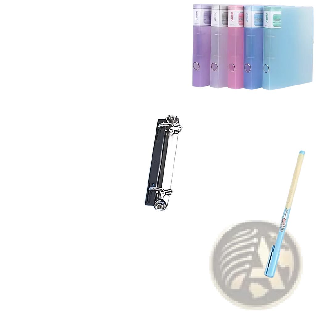 Light blue transparent a4 binder file folder with two silver metal rings and matching binder clip for organization