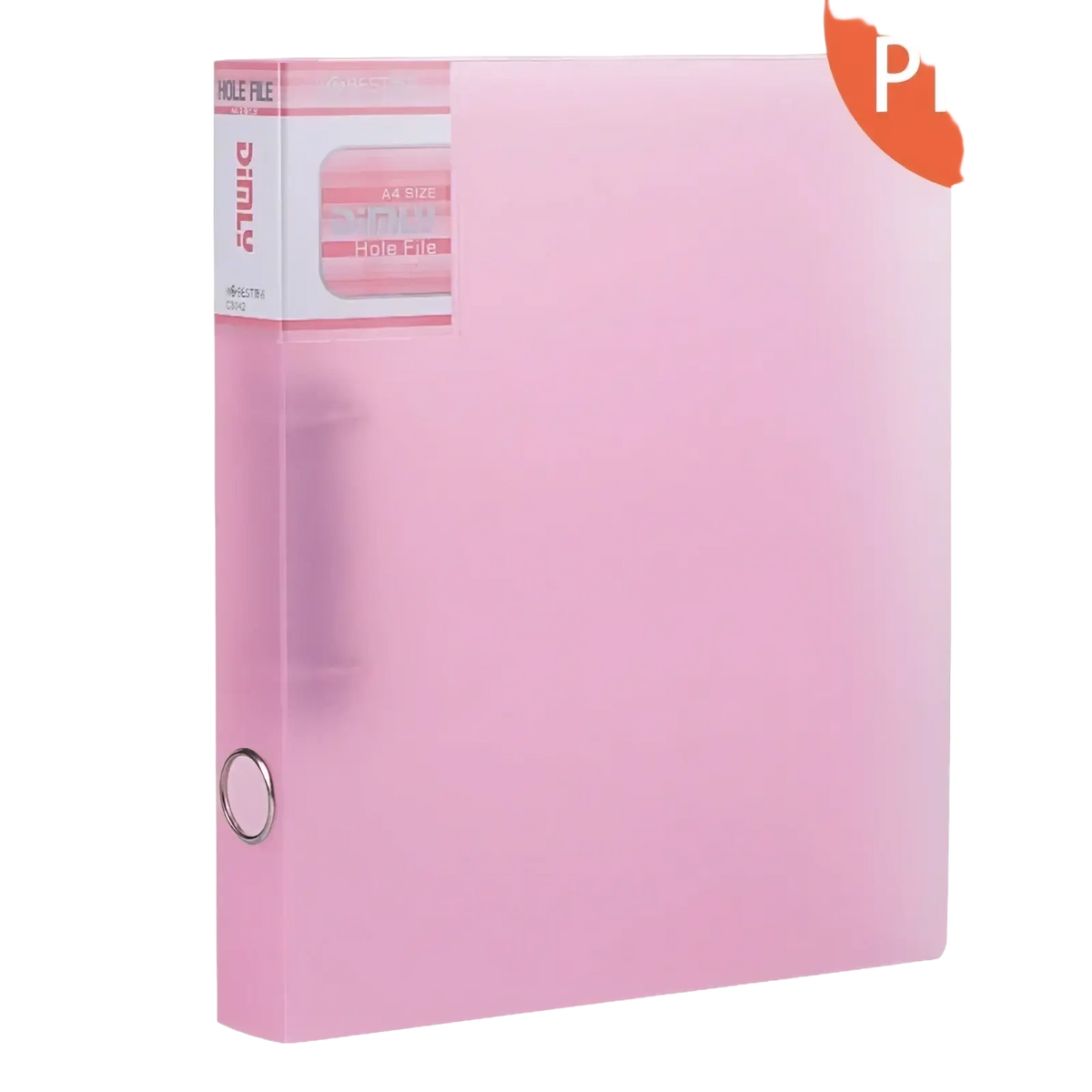 Pink translucent plastic a4 size hole file with a silver metal ring for organizing documents in an a4 pastel binder file folder