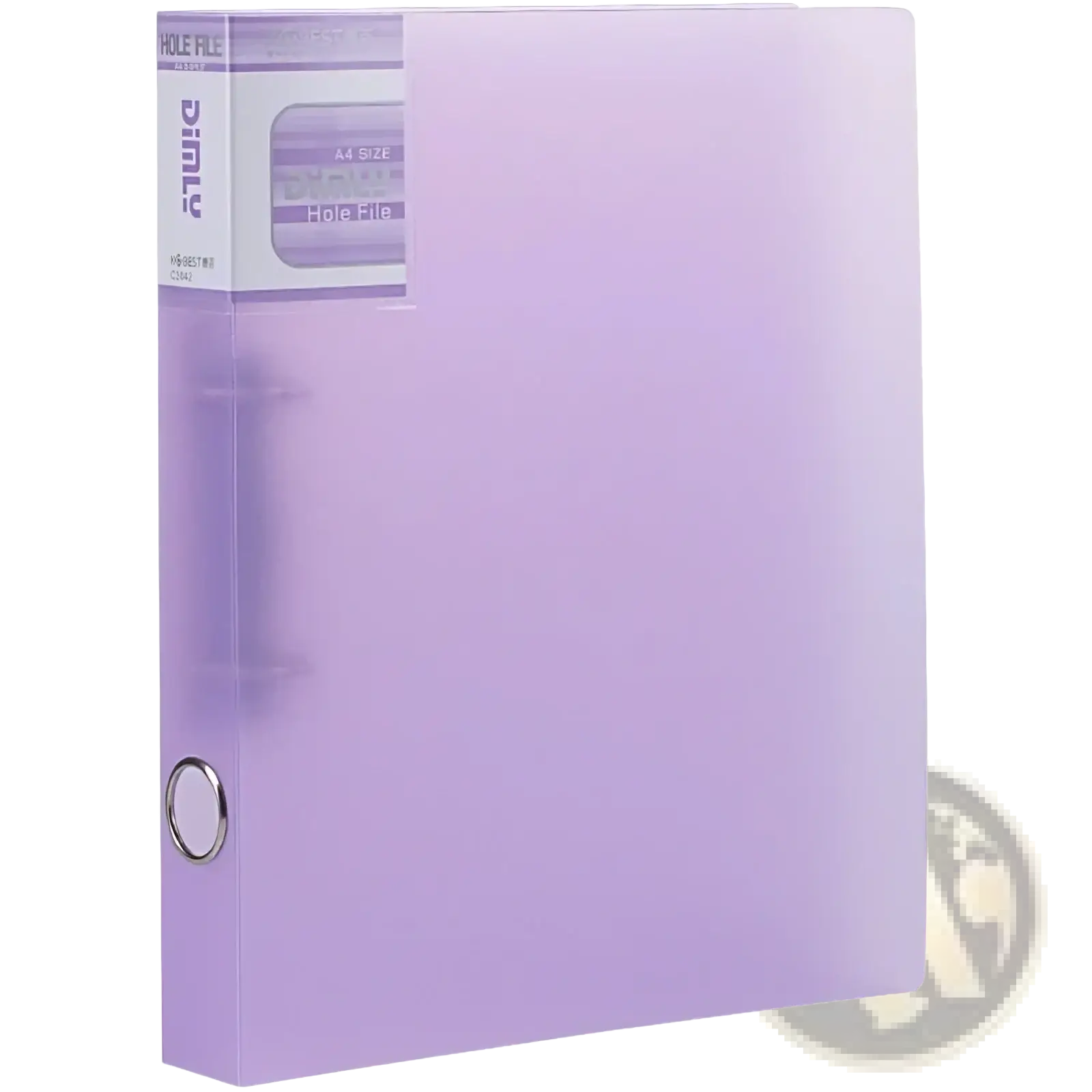 A4 pastel binder file folder transparent ring organizer made of translucent lavender plastic with a silver metal ring and branded label