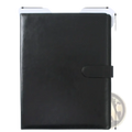 Black leather-bound A4 pu leather business portfolio with minimalist design and simple flap closure for documents