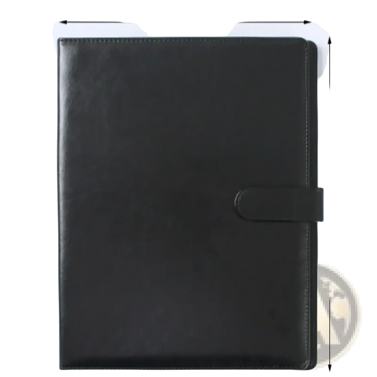 Black leather-bound A4 pu leather business portfolio with minimalist design and simple flap closure for documents