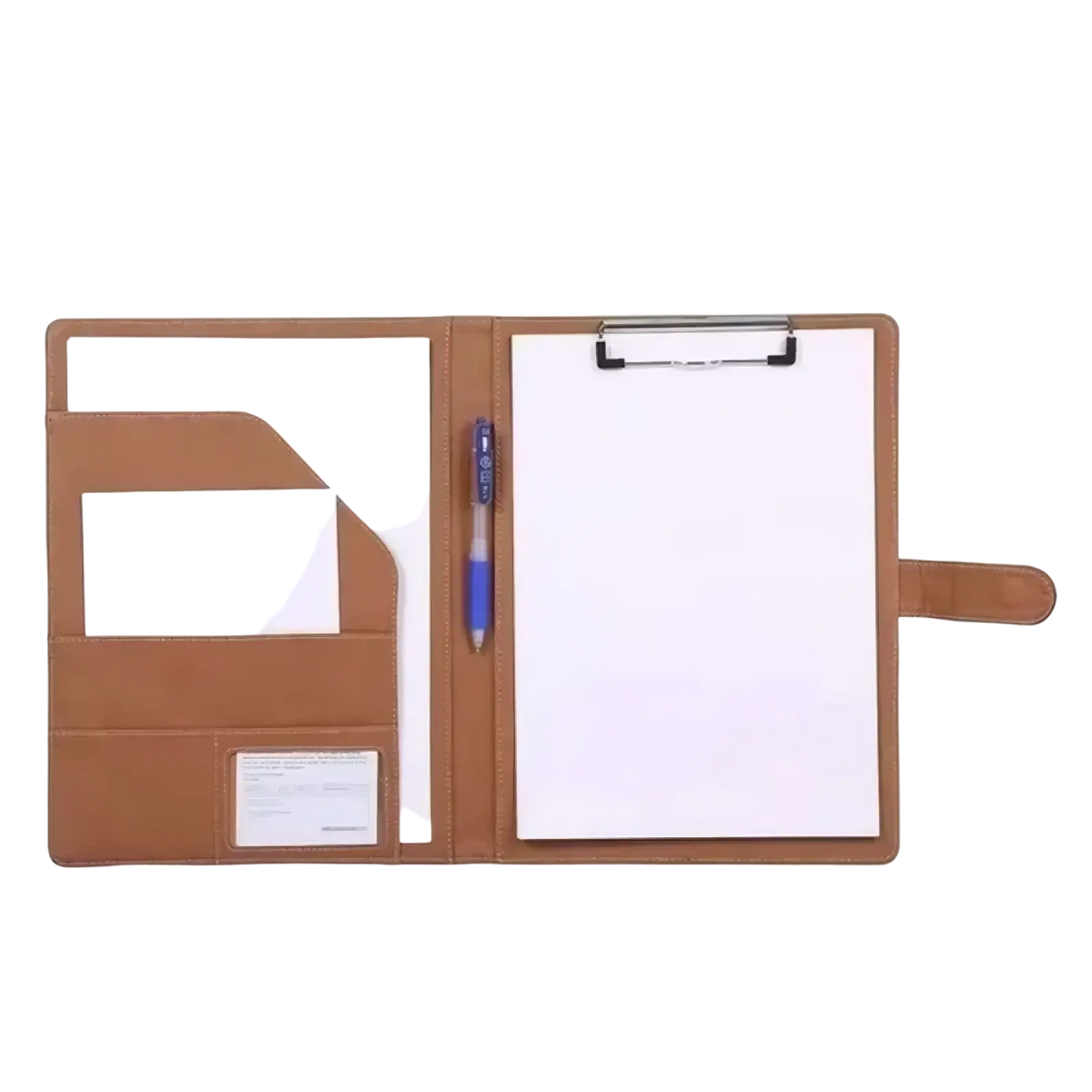 Brown pu leather a4 business portfolio and document folder with integrated clipboard and pen holder for organization