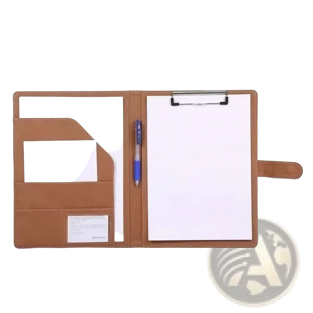 Brown pu leather a4 business portfolio and document folder with integrated clipboard and pen holder for organization