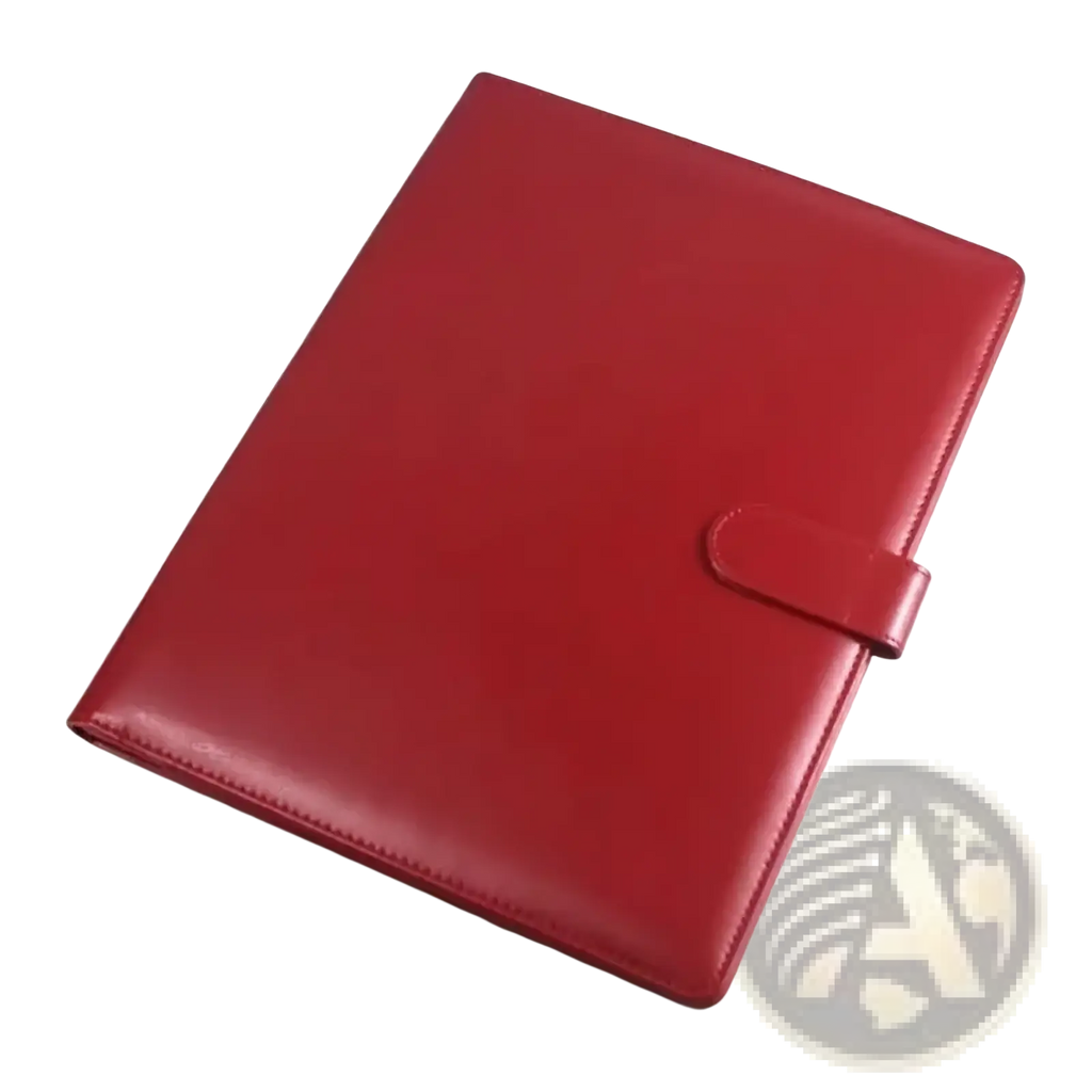 Red leather-bound a4 pu leather business portfolio with minimalist design and single strap closure