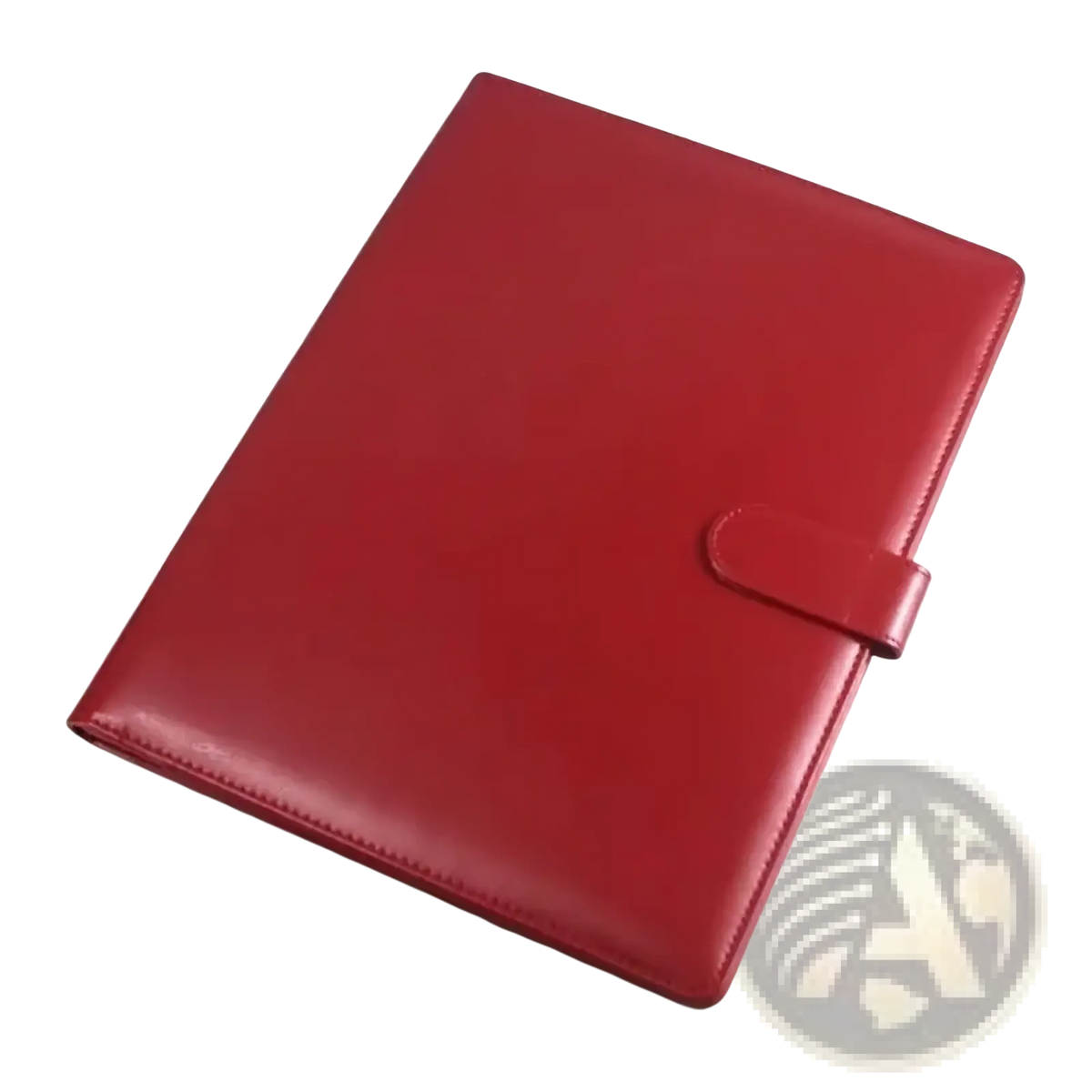 Red leather-bound a4 pu leather business portfolio with minimalist design and single strap closure
