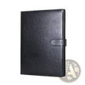 Black faux leather a4 conference folder with minimalist design and stitched edges for document organization