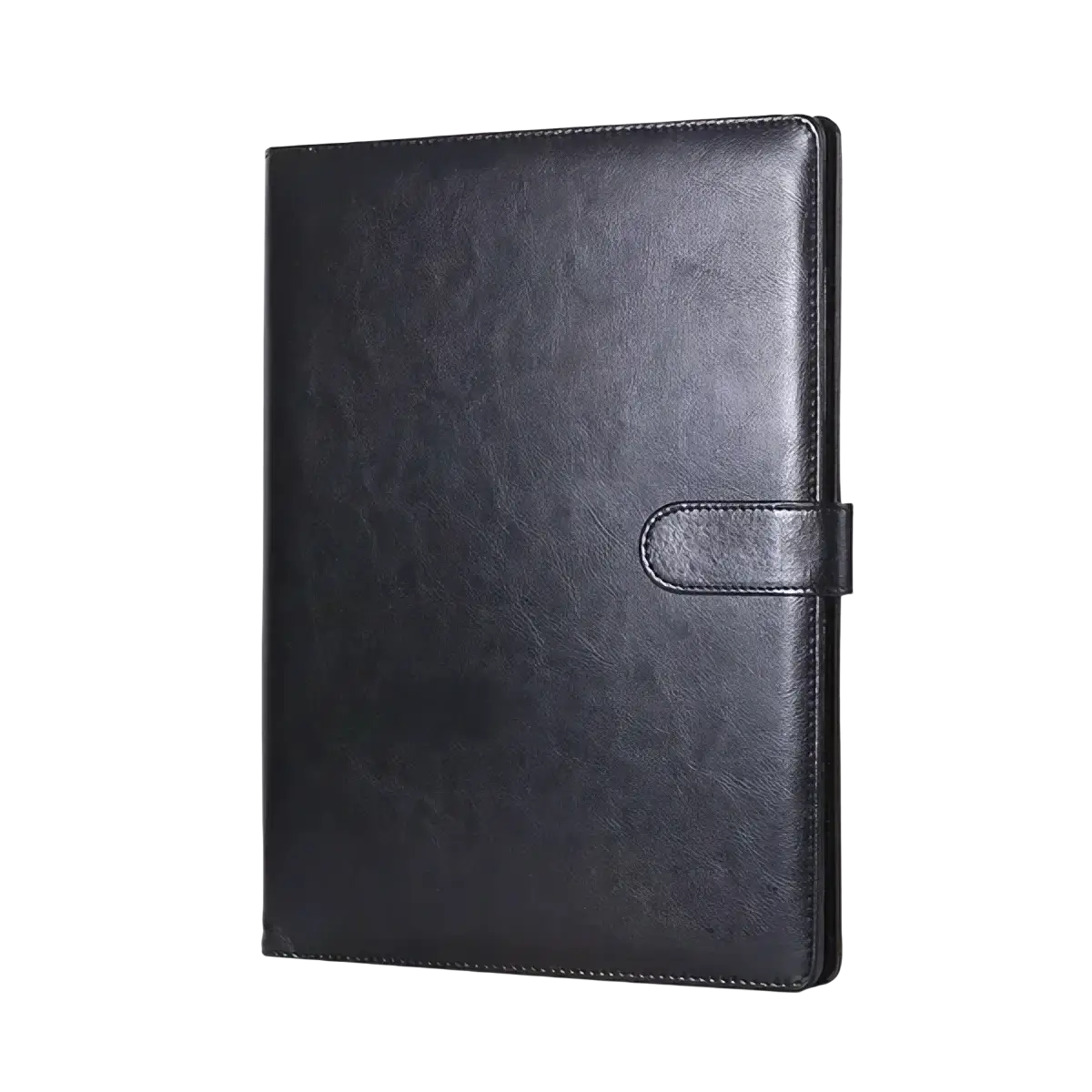 Black faux leather a4 conference folder with minimalist design and stitched edges for document organization