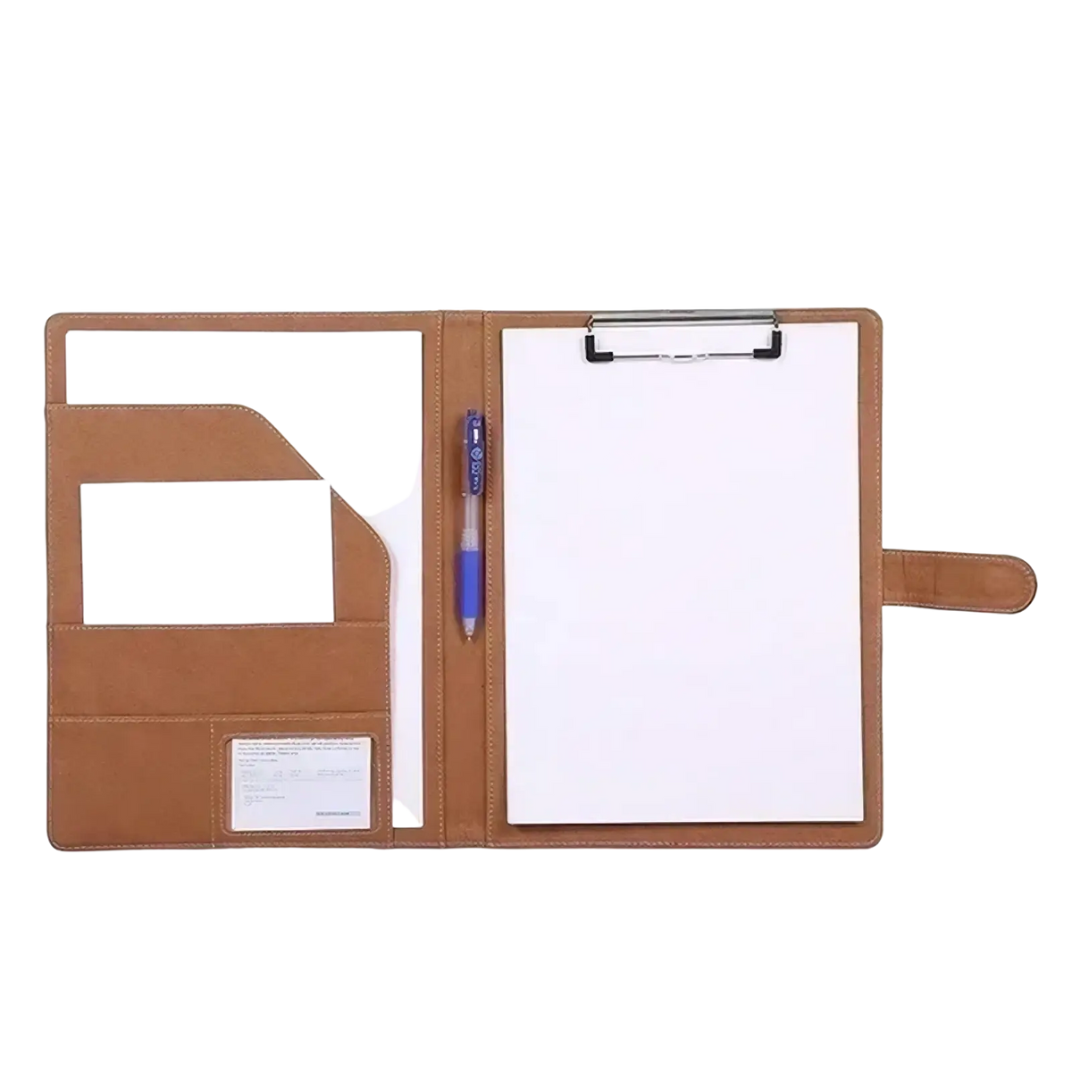 Brown pu leather a4 conference folder with integrated clipboard and pen holder for document organization