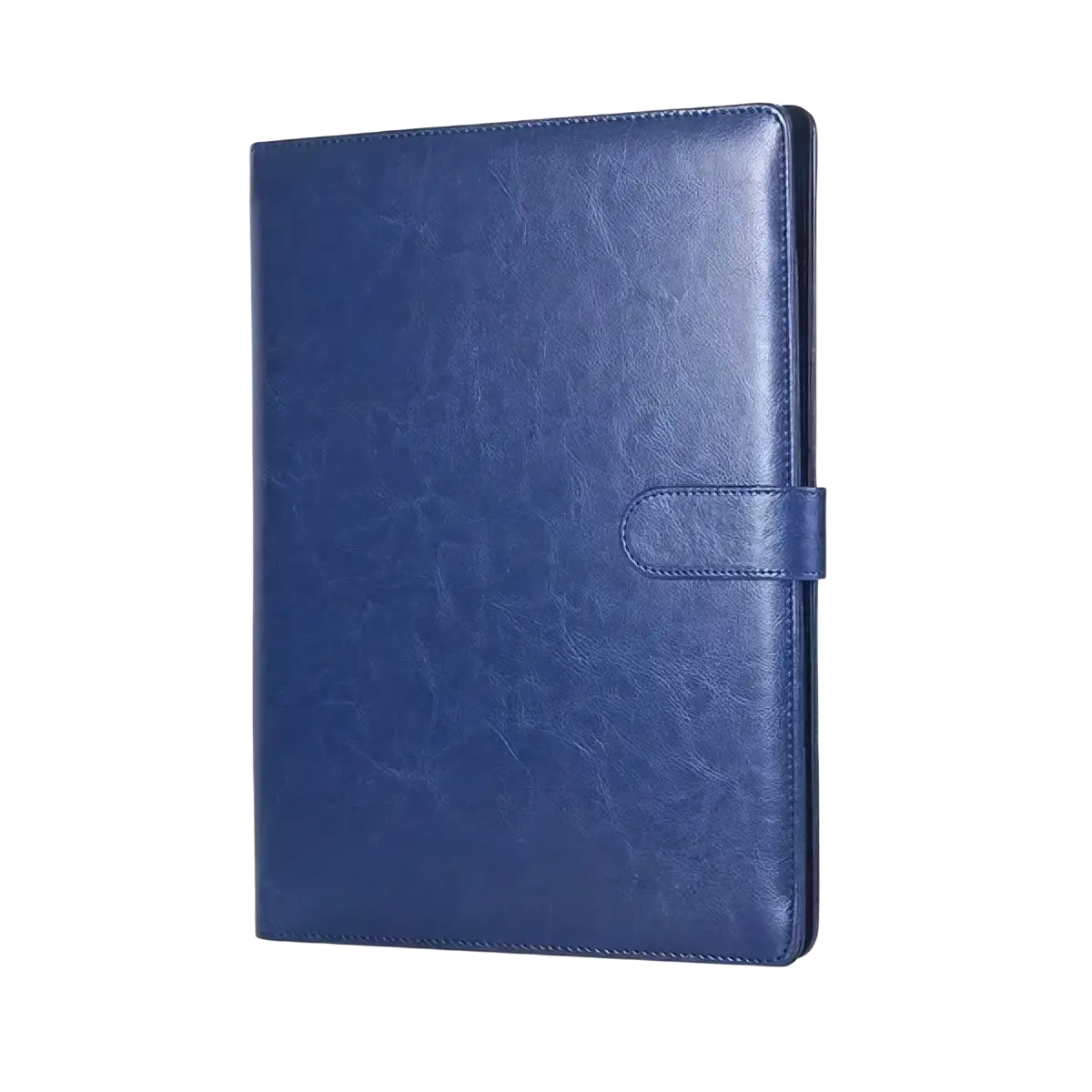 Deep blue faux leather A4 pu leather conference folder with subtle texture and stitched edges for document organization