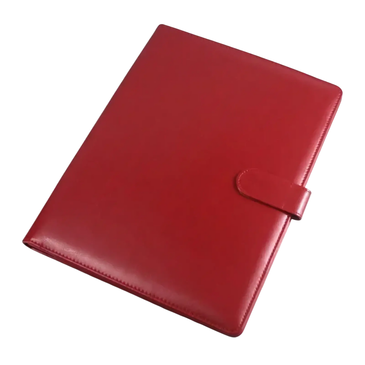 Red leather-bound A4 PU leather conference folder and document organizer with minimalist design and single strap closure