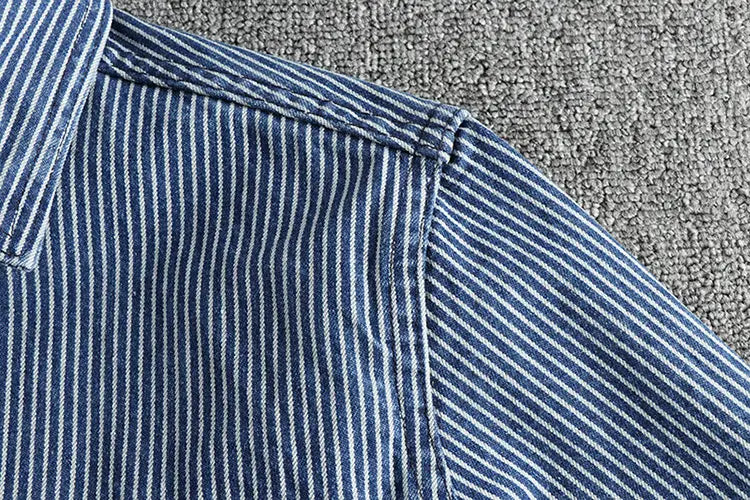 blue and white vertically striped denim shirt collar for men in a casual style
