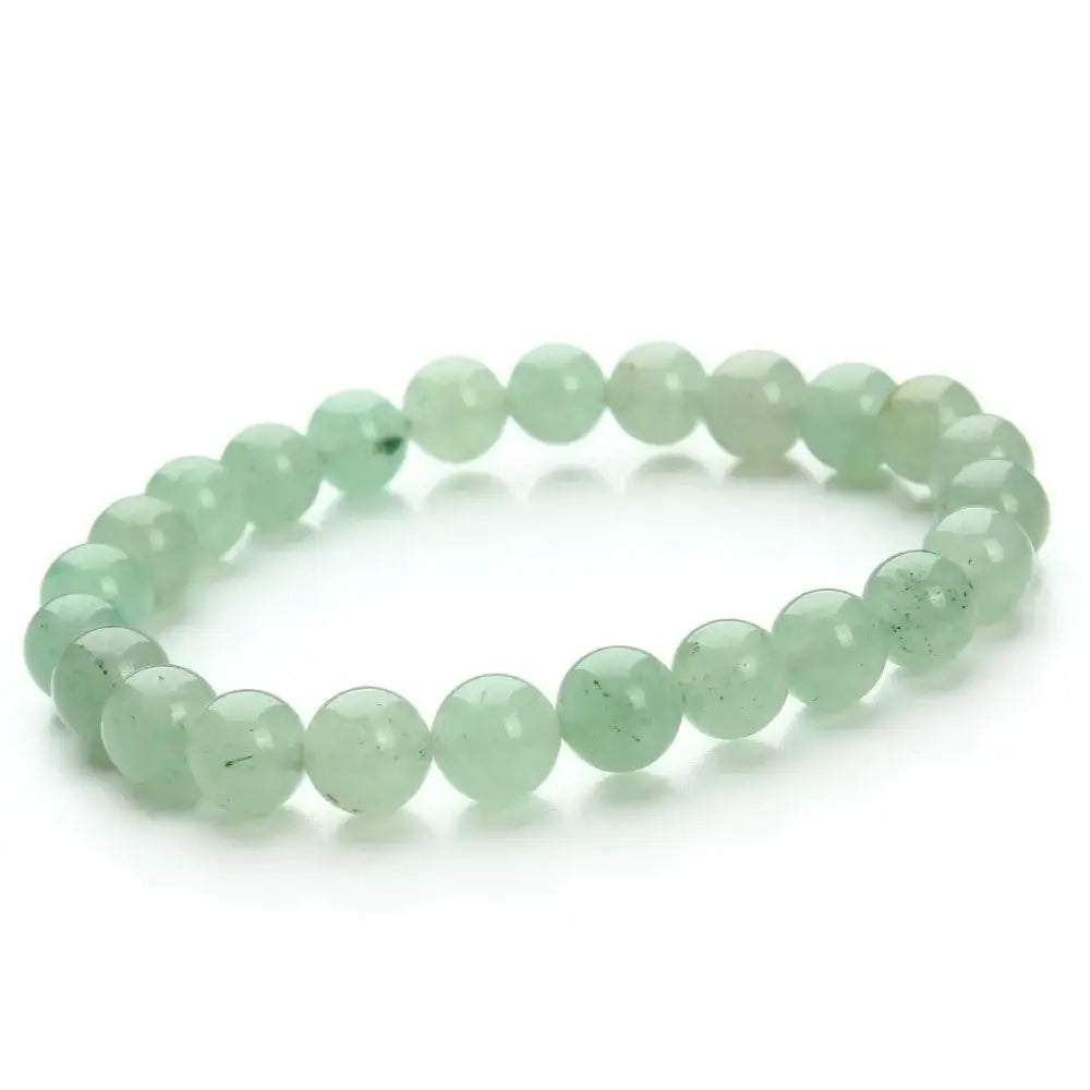Natural polished gemstone and agate beaded bracelet featuring a delicate light green jade bead with a smooth translucent finish and subtle natural inclusions.