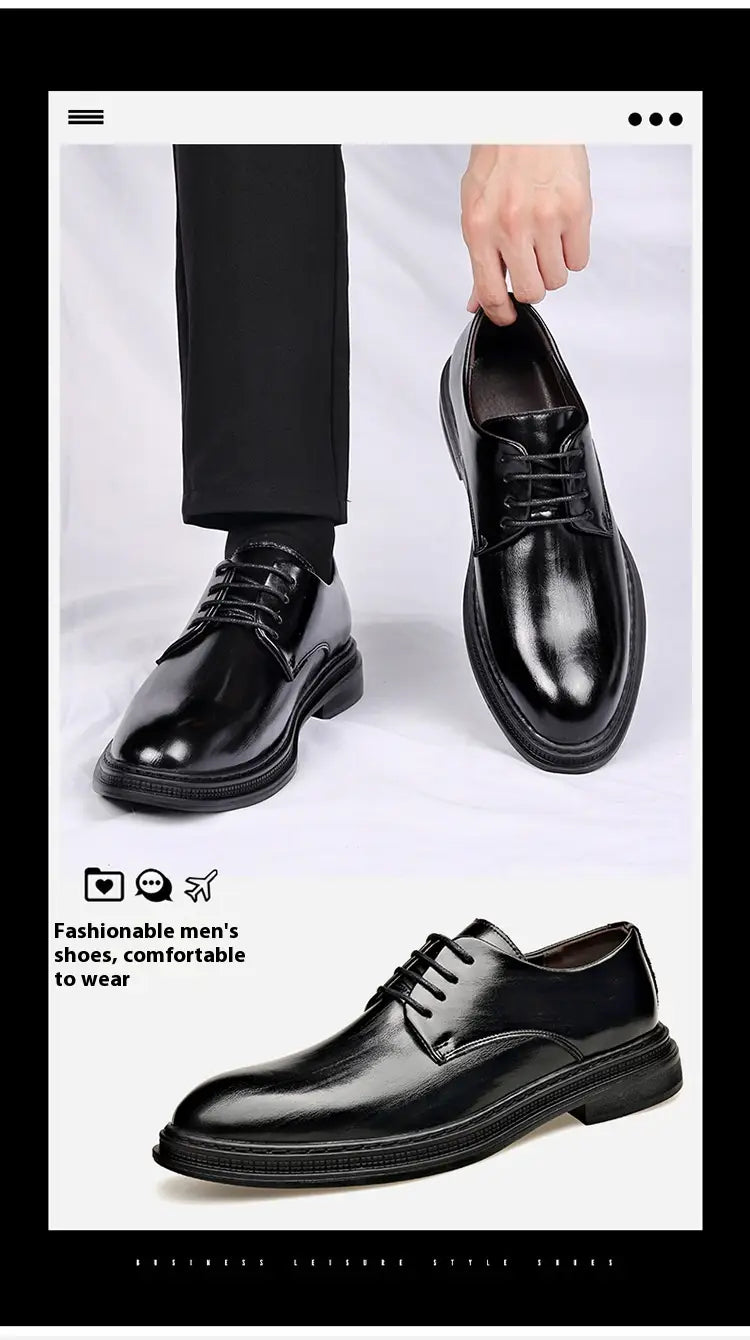 Chaussures de ville habillées Oxford en cuir verni noir pour homme, avec semelles épaisses et design à lacets, pour les mariages.