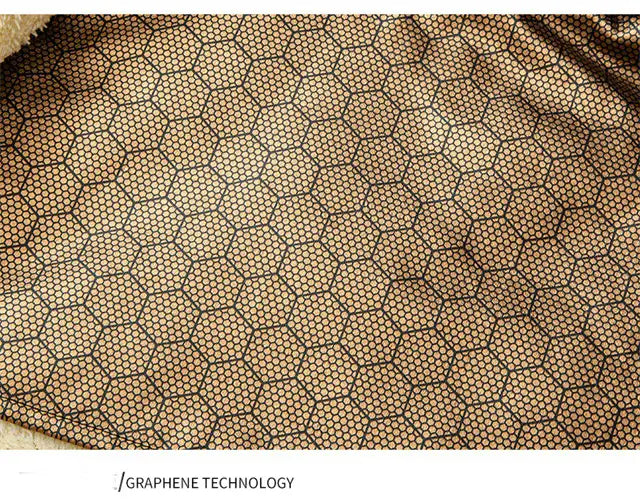 men’s graphene quilted winter jacket with fleece lining featuring black hexagonal mesh fabric with a subtle beige base and intricate geometric pattern