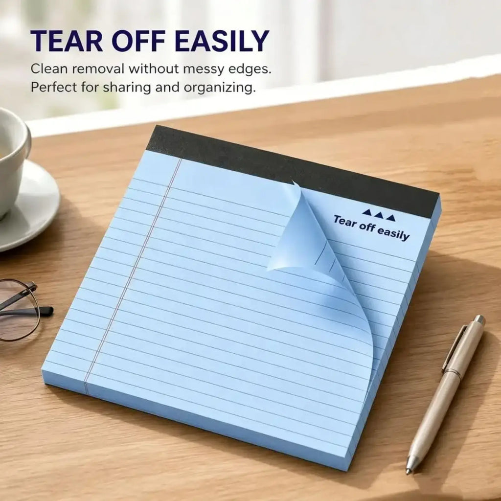 A5 lined colorful notepad with light blue lined sticky notes and black top edge for easy tear off note taking