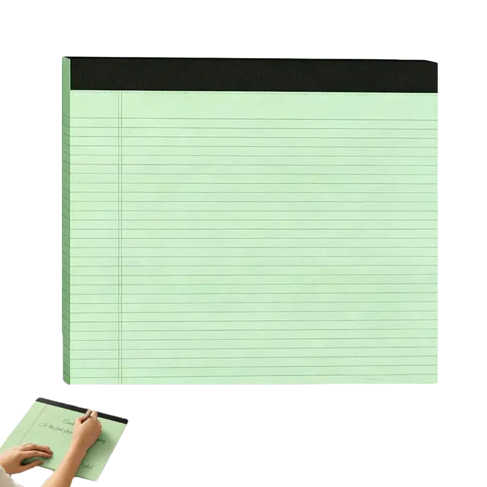 A5 lined colorful notepad with light green pages and black binding for note taking and organized writing