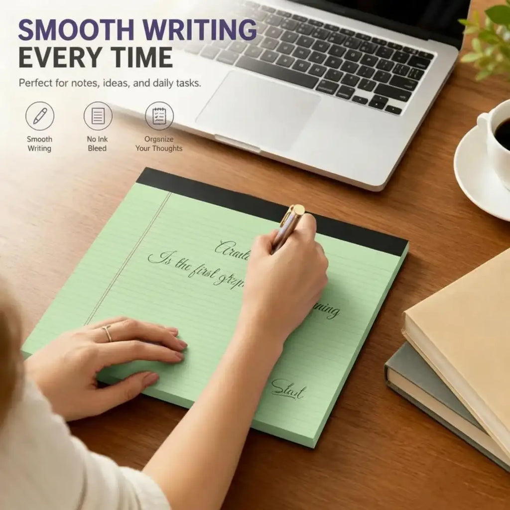 A5 light green lined notepad with black border featuring stadt brand for note taking and organization