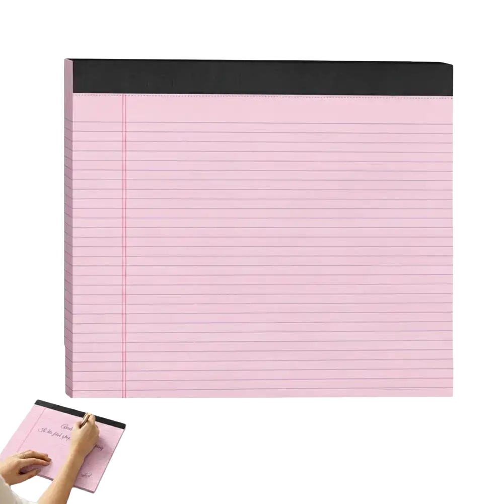 A5 lined colorful notepad with pink pages and a black top cover designed for note taking
