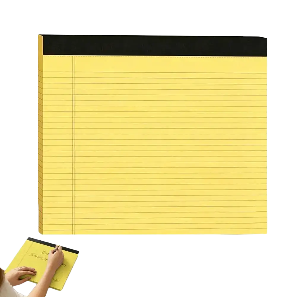 A5 lined colorful notepad with yellow pages and a black top edge for organized note taking