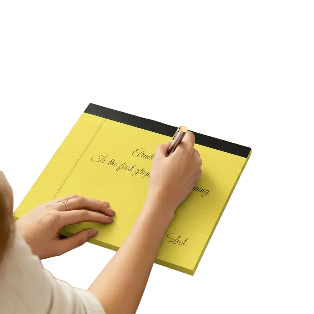 A5 yellow lined notepad with black binding and stadt branding for colorful note taking