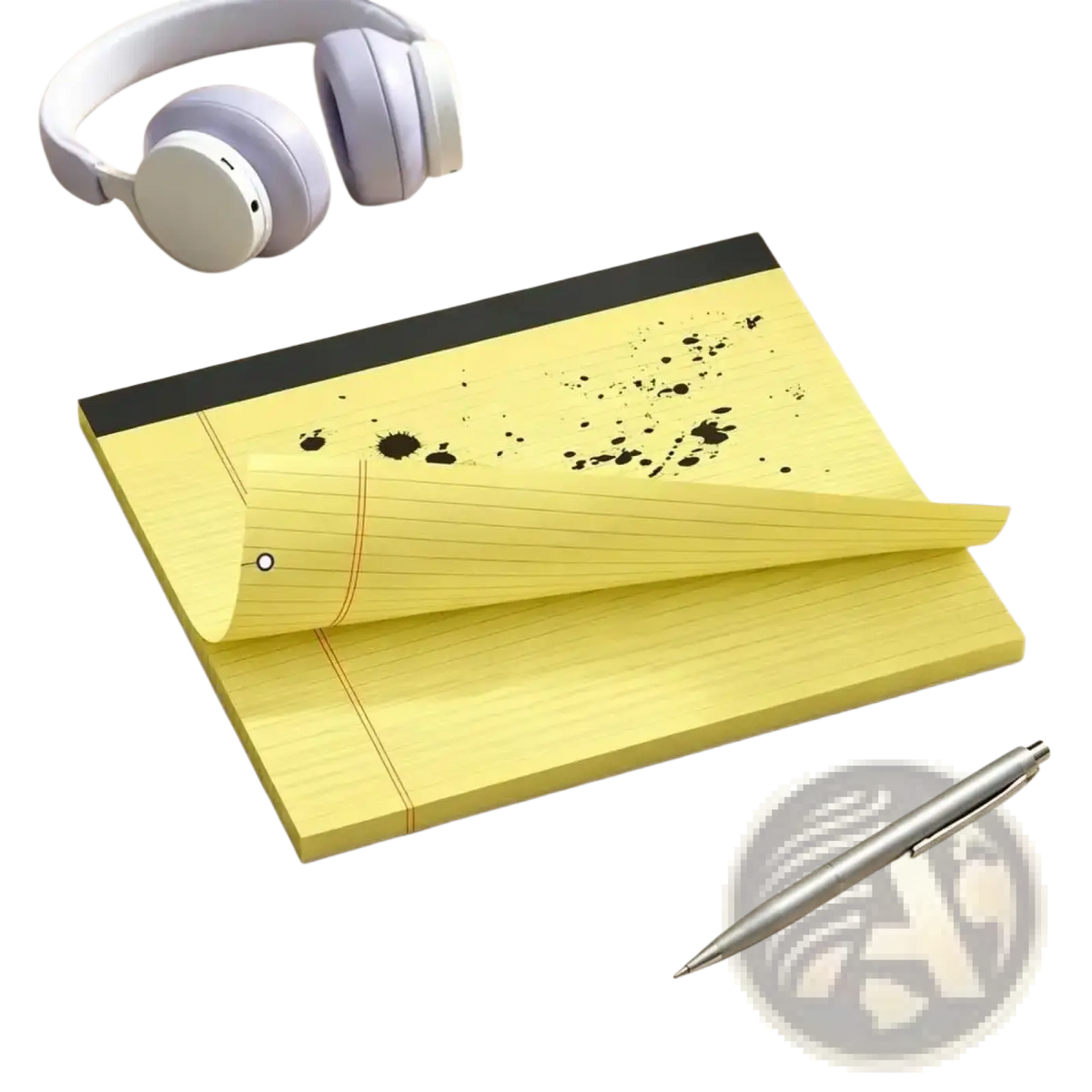 A5 lined colorful notepad with yellow pages black ink splatter design and black spine for note taking
